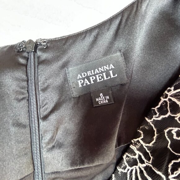 Adrianna Papell Women's Embroidered Midi A-Line Dress Size 6 Tie Waist Black - Picture 3 of 9